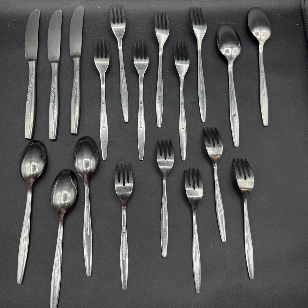 Vintage Prudential Flatware Set Silverware Japan Wheat Pattern MCM 22 Piece Set